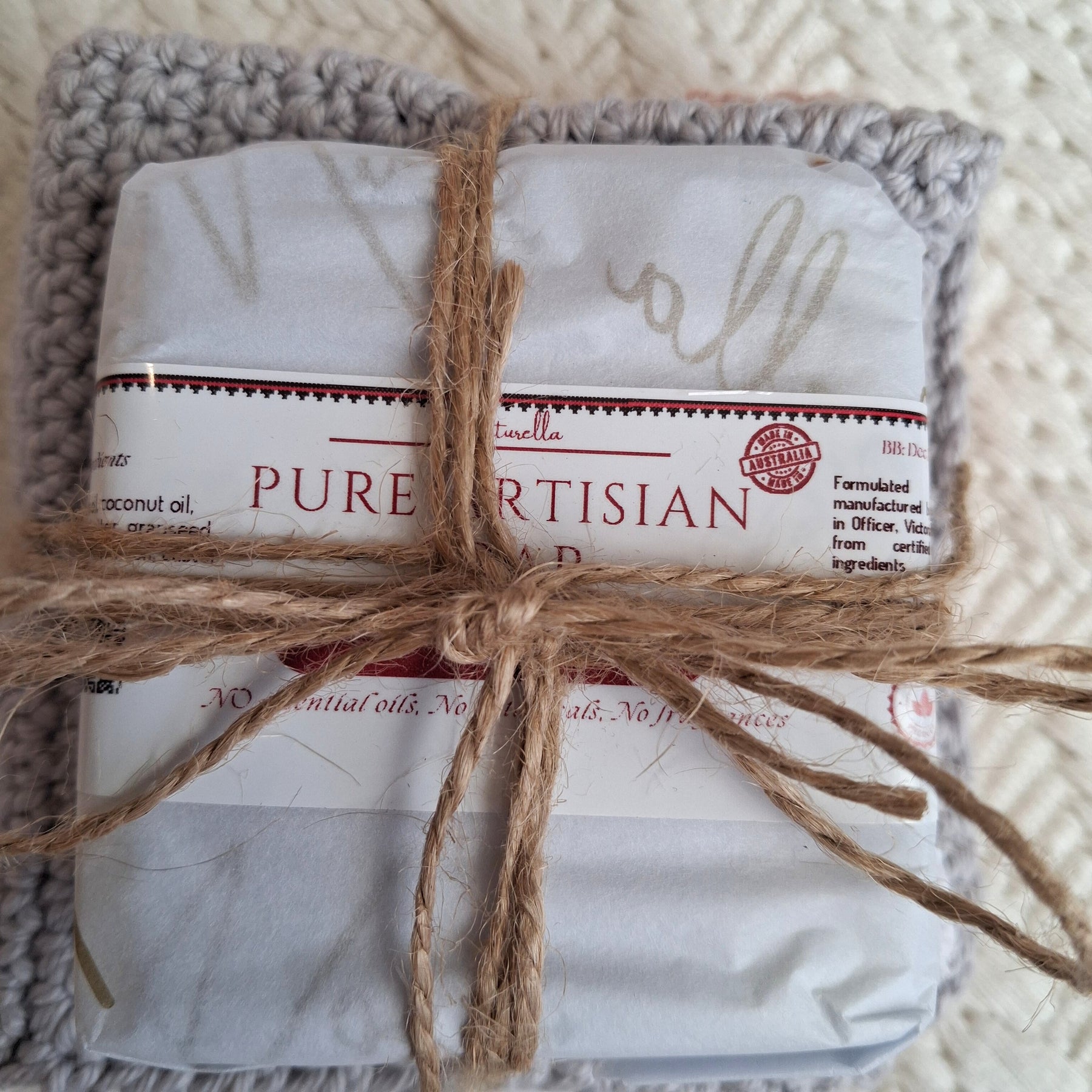 Handmade Crochet 3 Cotton Wash Cloths & Natural Soap - 100% Cotton