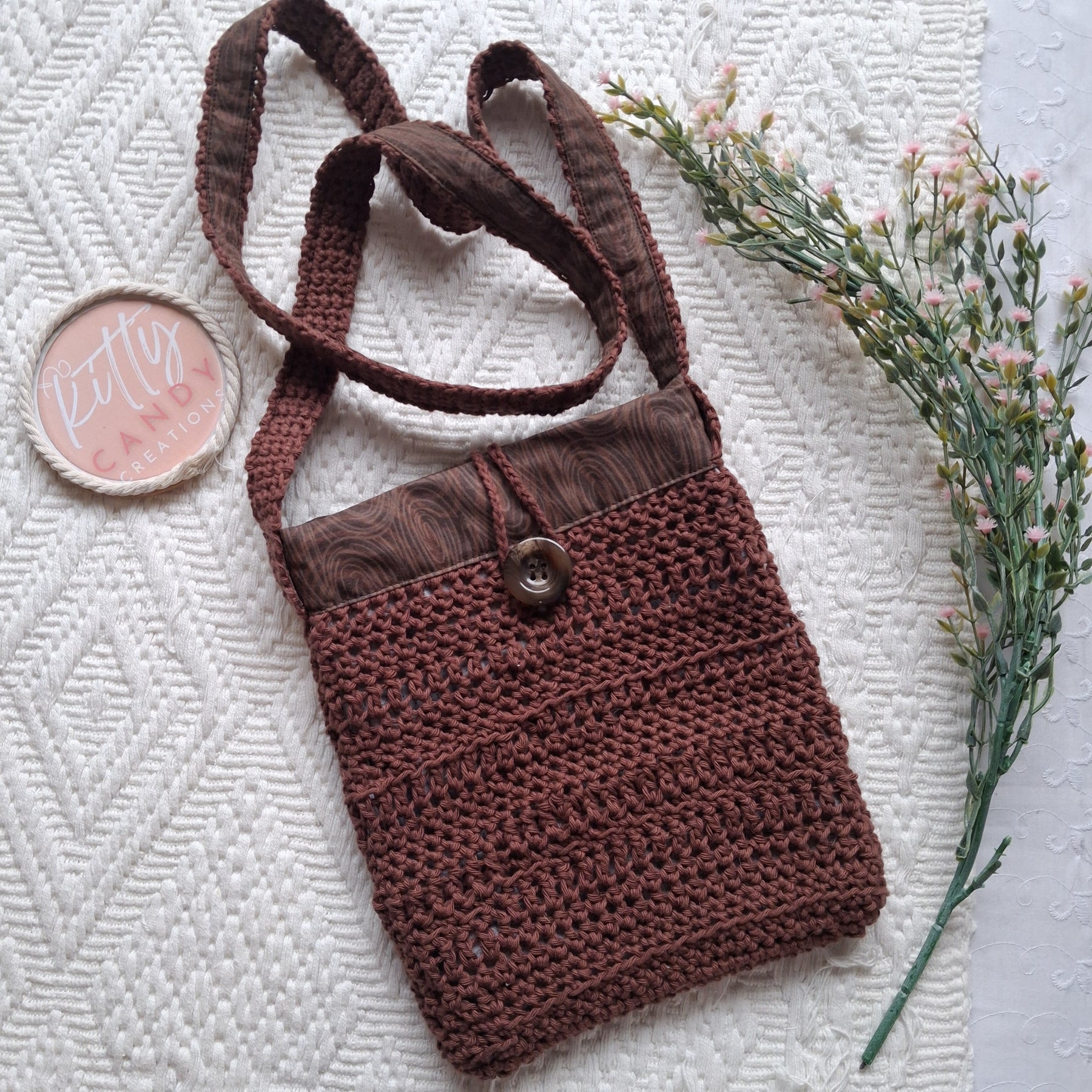 Handmade Crochet Crossbody Bag - 100% Cotton, Lined