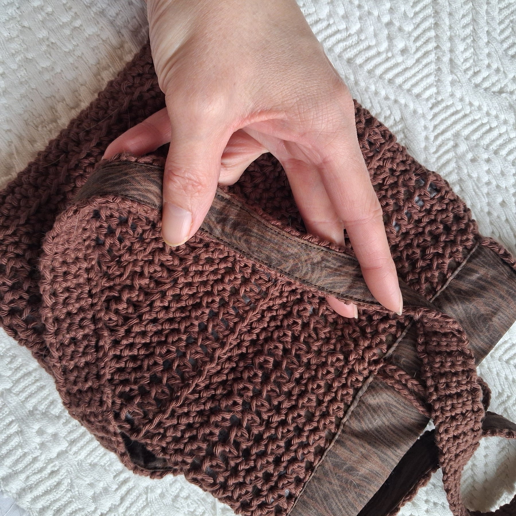 Handmade Crochet Crossbody Bag - 100% Cotton, Lined