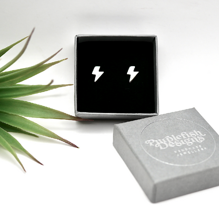 Lightning Bolt Studs - Handmade Sterling Silver Thunderbolt Earrings