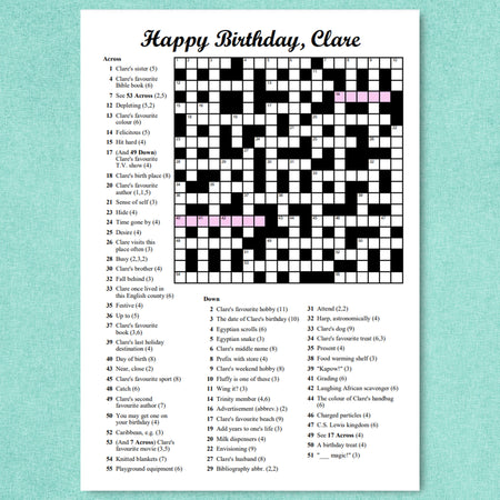 DIGITAL - Personalised Custom Crossword - Printable PDF