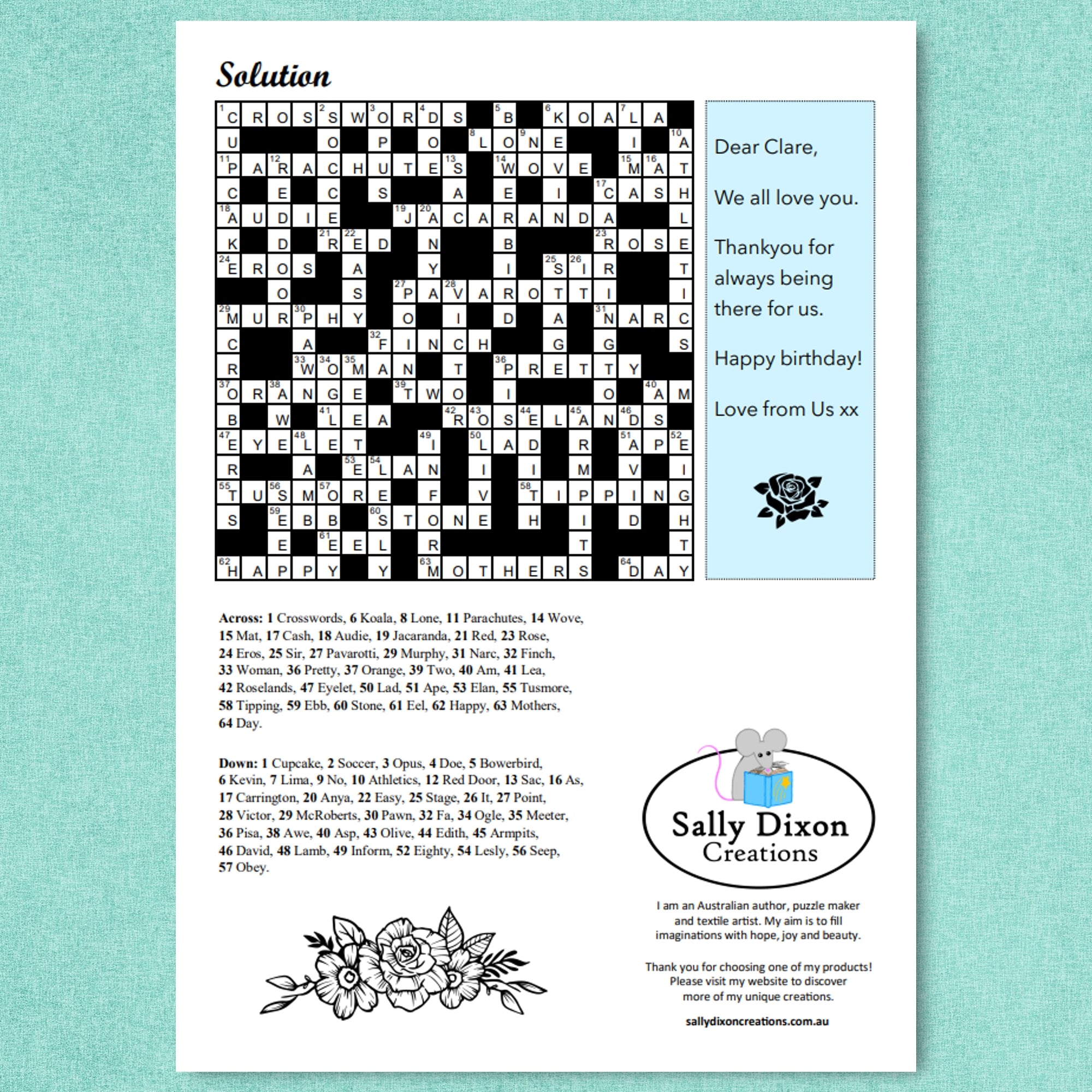 DIGITAL - Personalised Custom Crossword - Printable PDF
