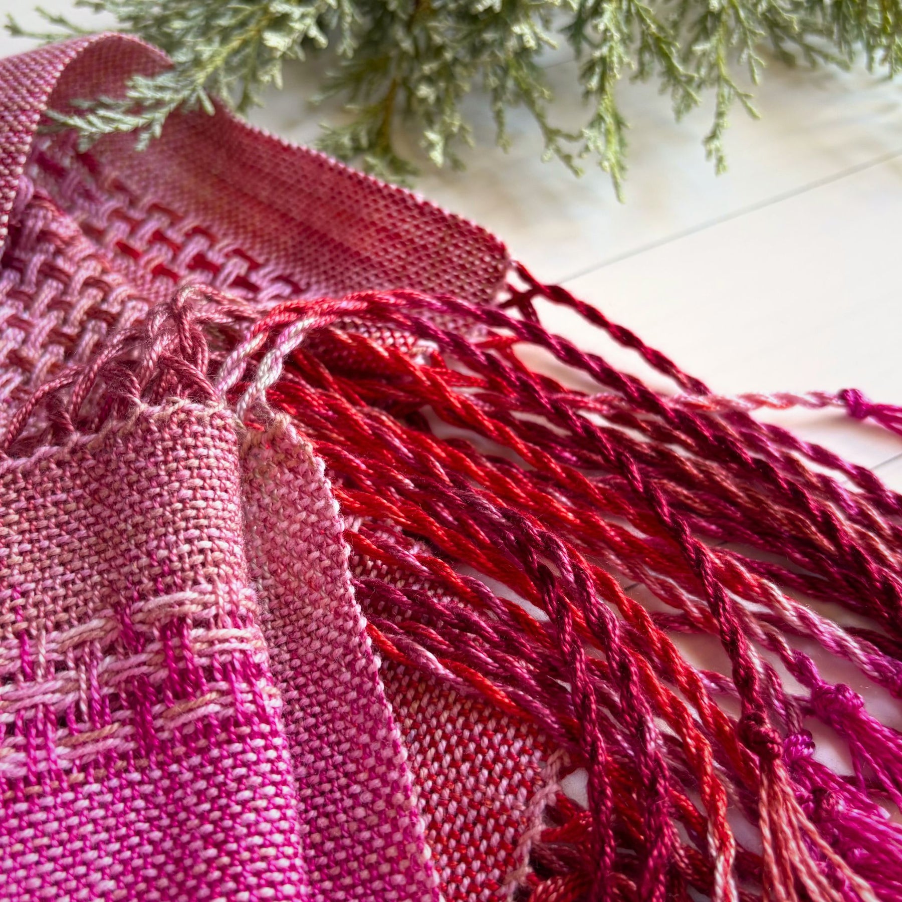 Handwoven and hand dyed scarf - tencel - pink