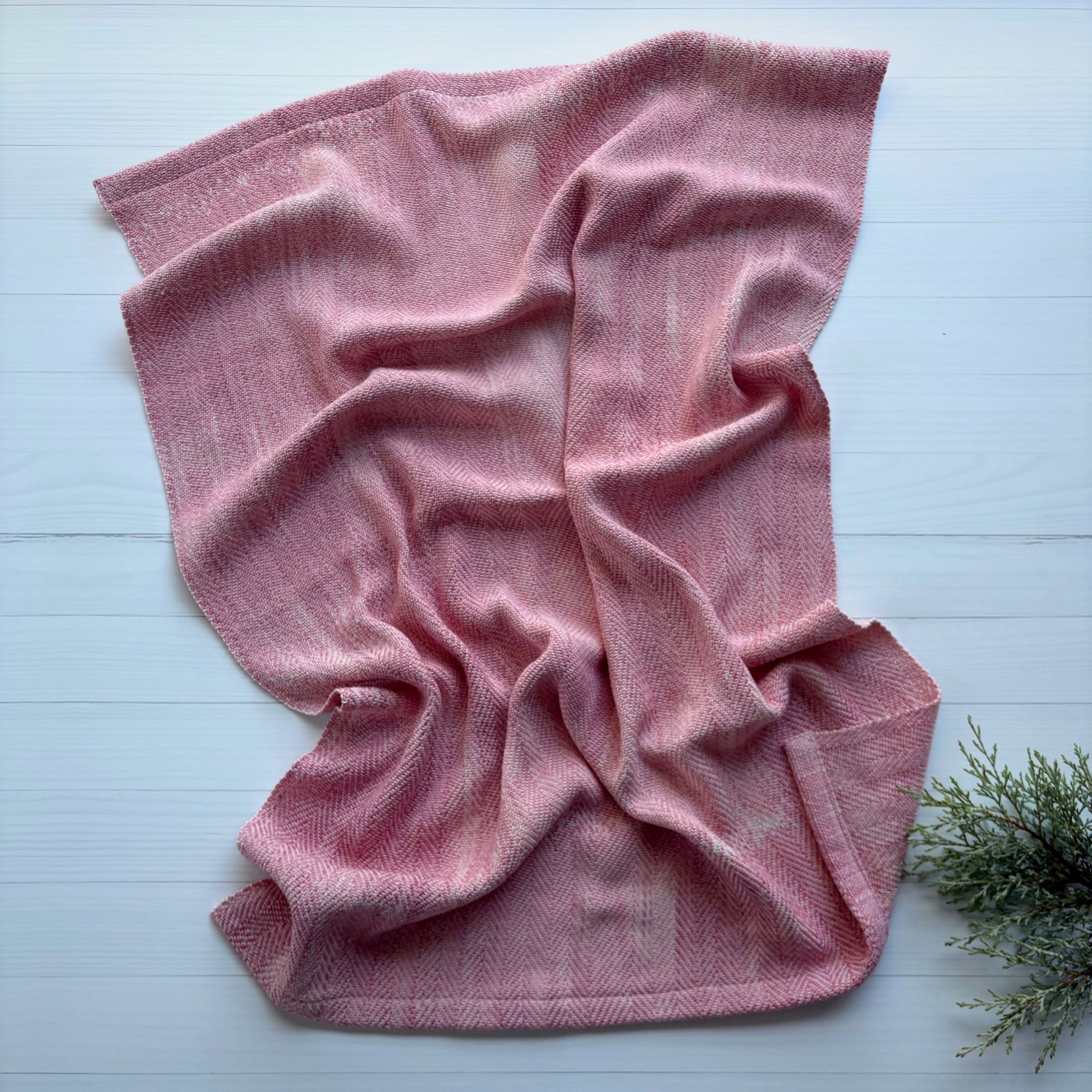 Handwoven and hand dyed cotton baby blanket - pink