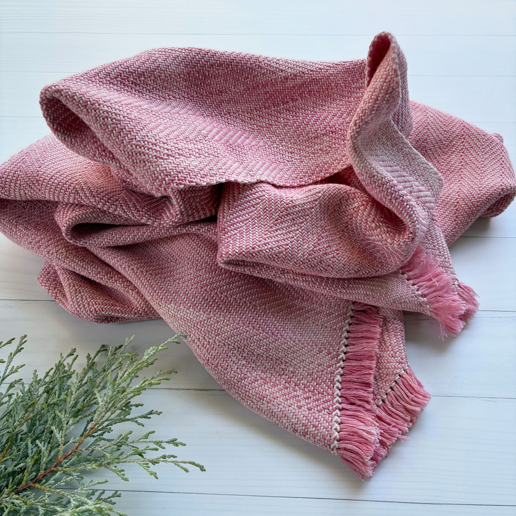 Handwoven and hand dyed cotton baby blanket - pink