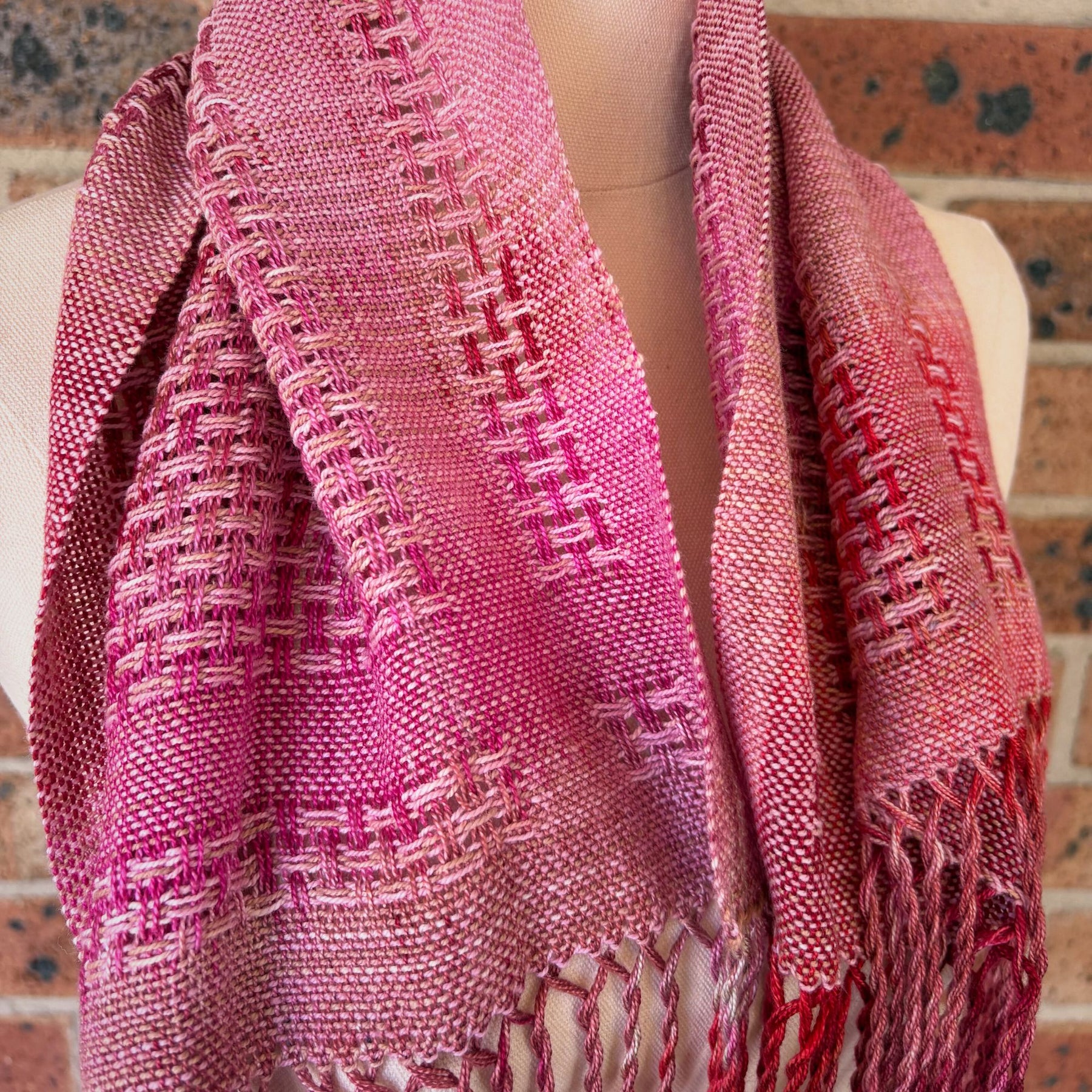 Handwoven and hand dyed scarf - tencel - pink