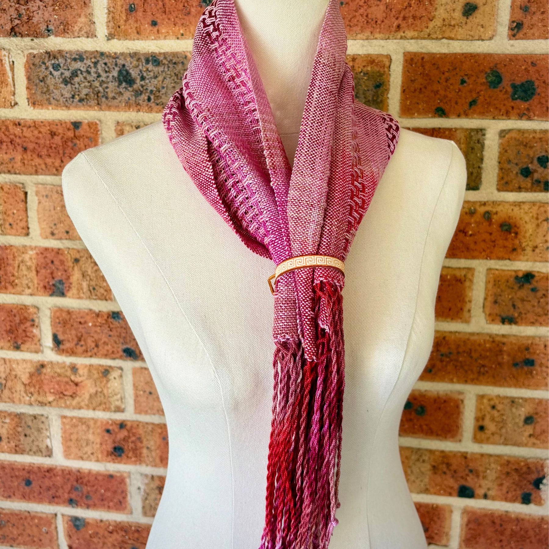 Handwoven and hand dyed scarf - tencel - pink