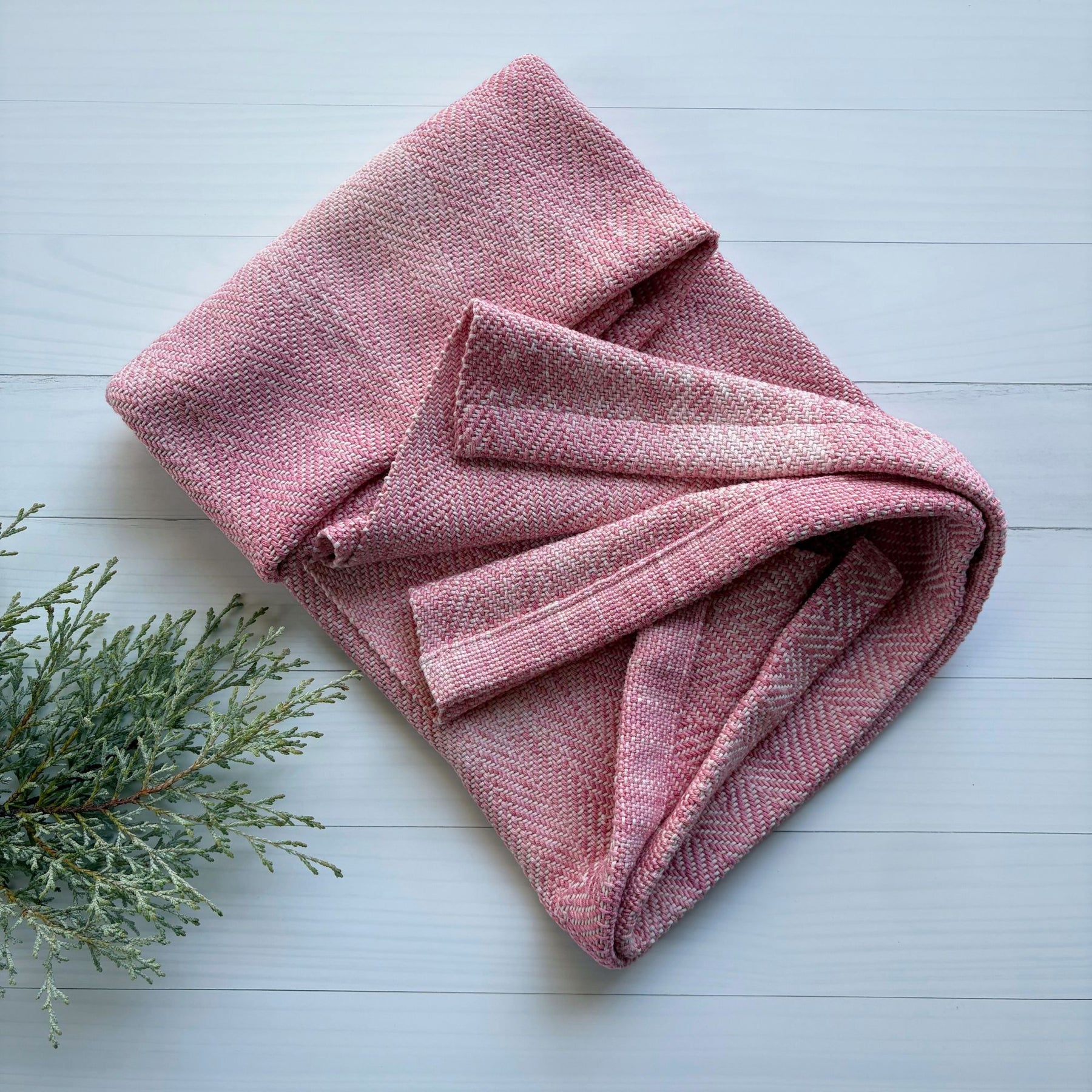 Handwoven and hand dyed cotton baby blanket - pink