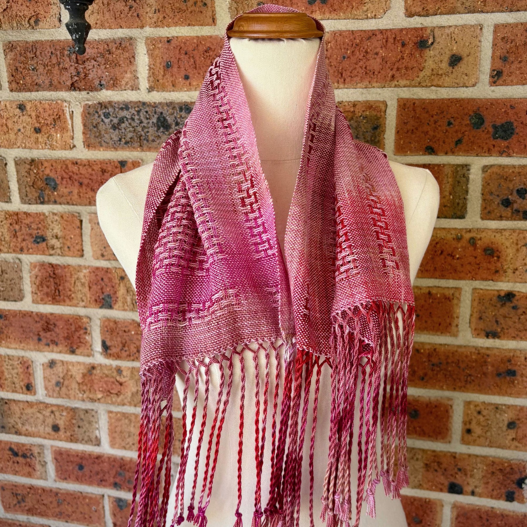 Handwoven and hand dyed scarf - tencel - pink