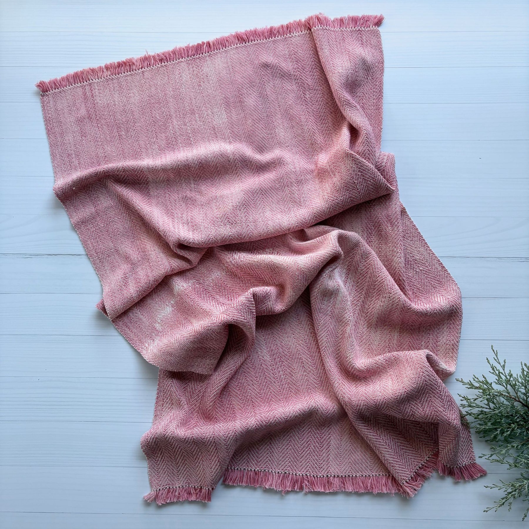 Handwoven and hand dyed cotton baby blanket - pink