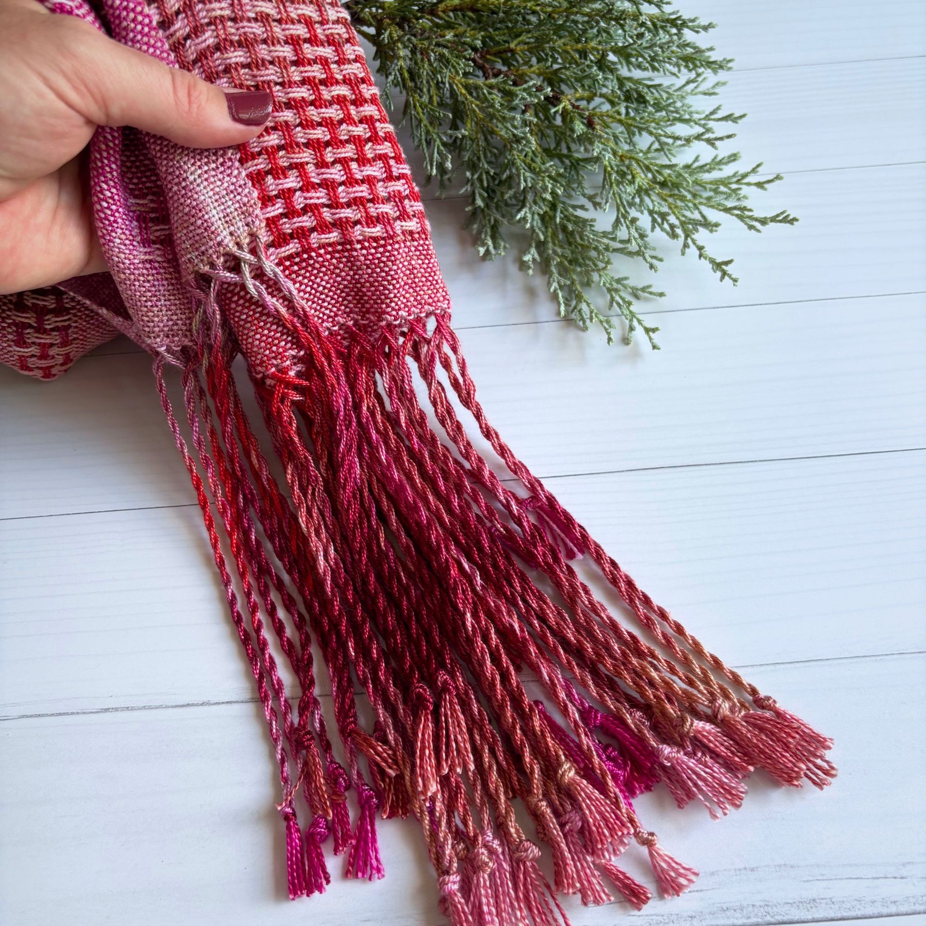 Handwoven and hand dyed scarf - tencel - pink