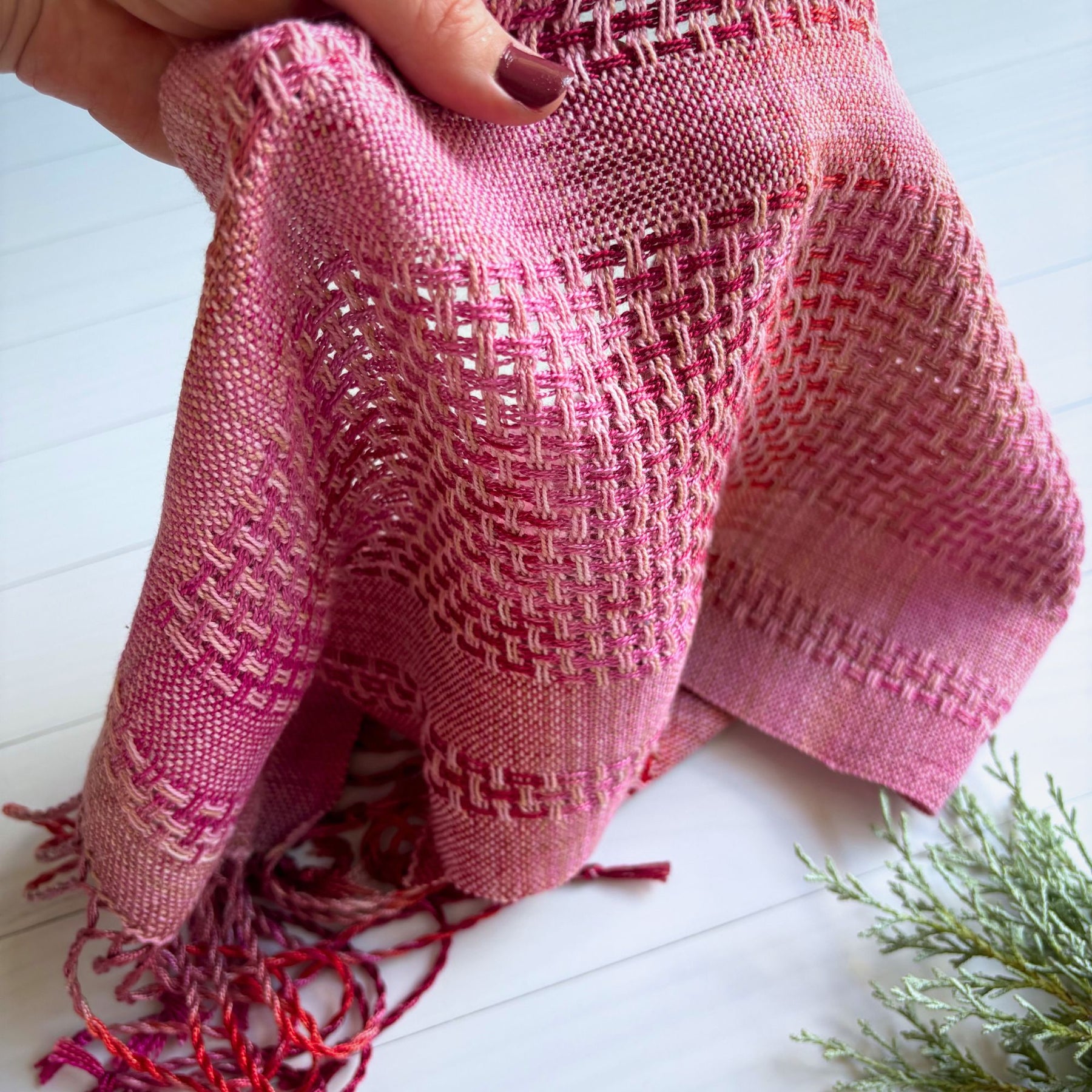 Handwoven and hand dyed scarf - tencel - pink