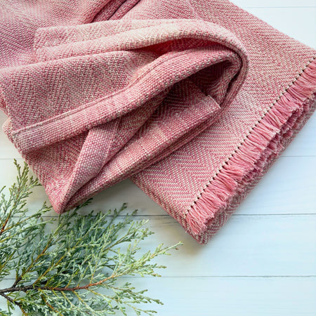 Handwoven and hand dyed cotton baby blanket - pink