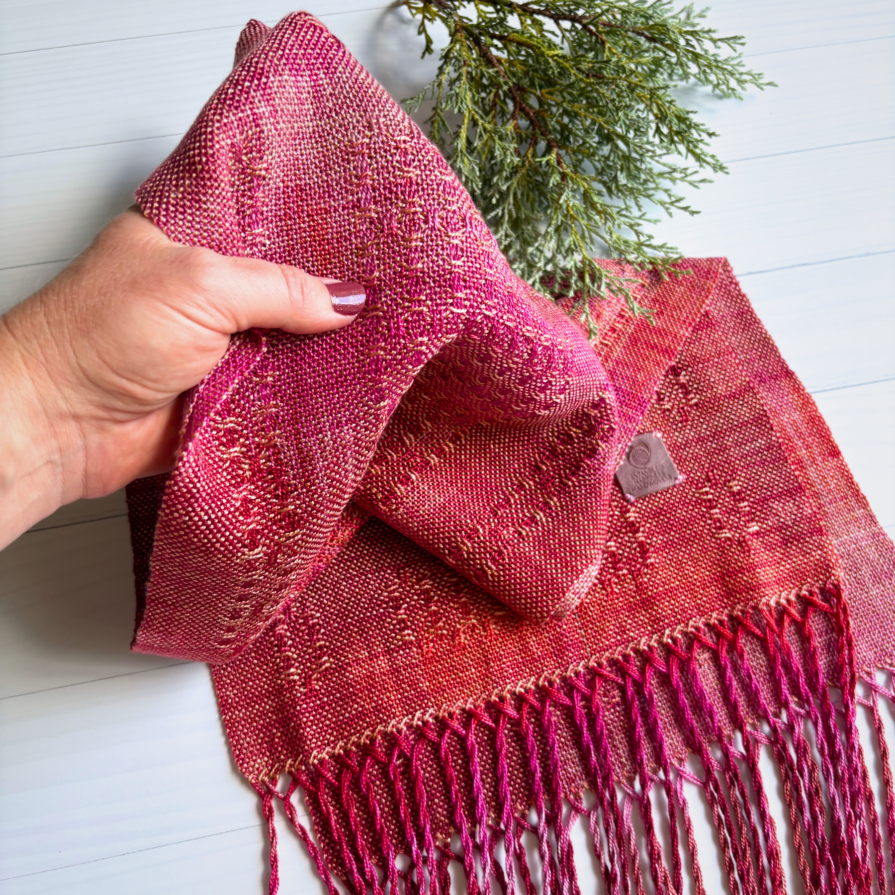 Handwoven and hand dyed luxurious scarf - tencel - dark pink