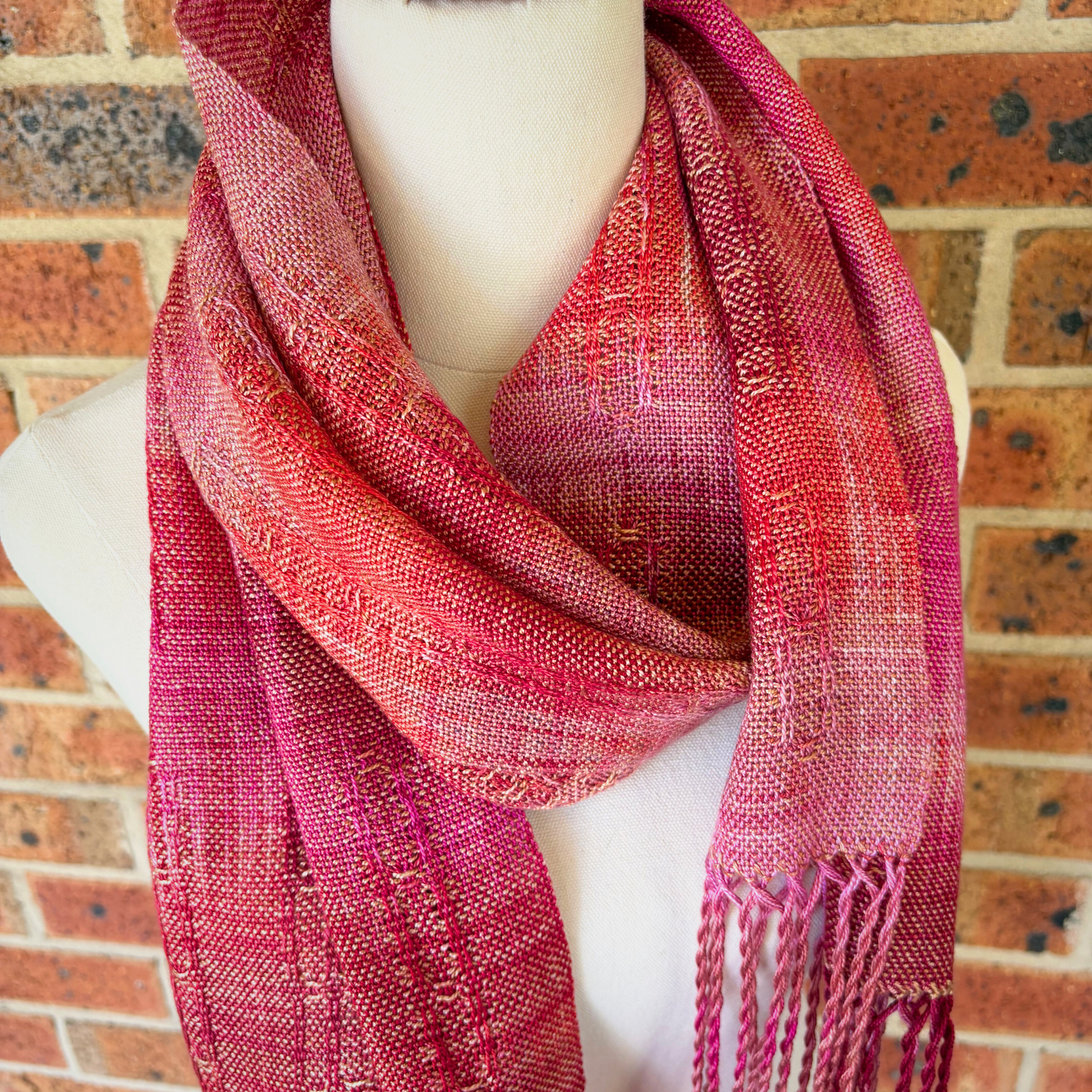 Handwoven and hand dyed luxurious scarf - tencel - dark pink