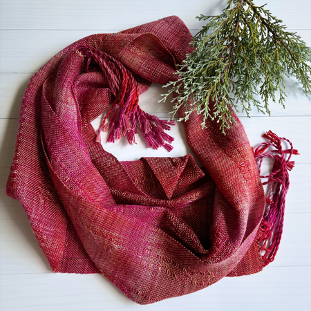 Handwoven and hand dyed luxurious scarf - tencel - dark pink