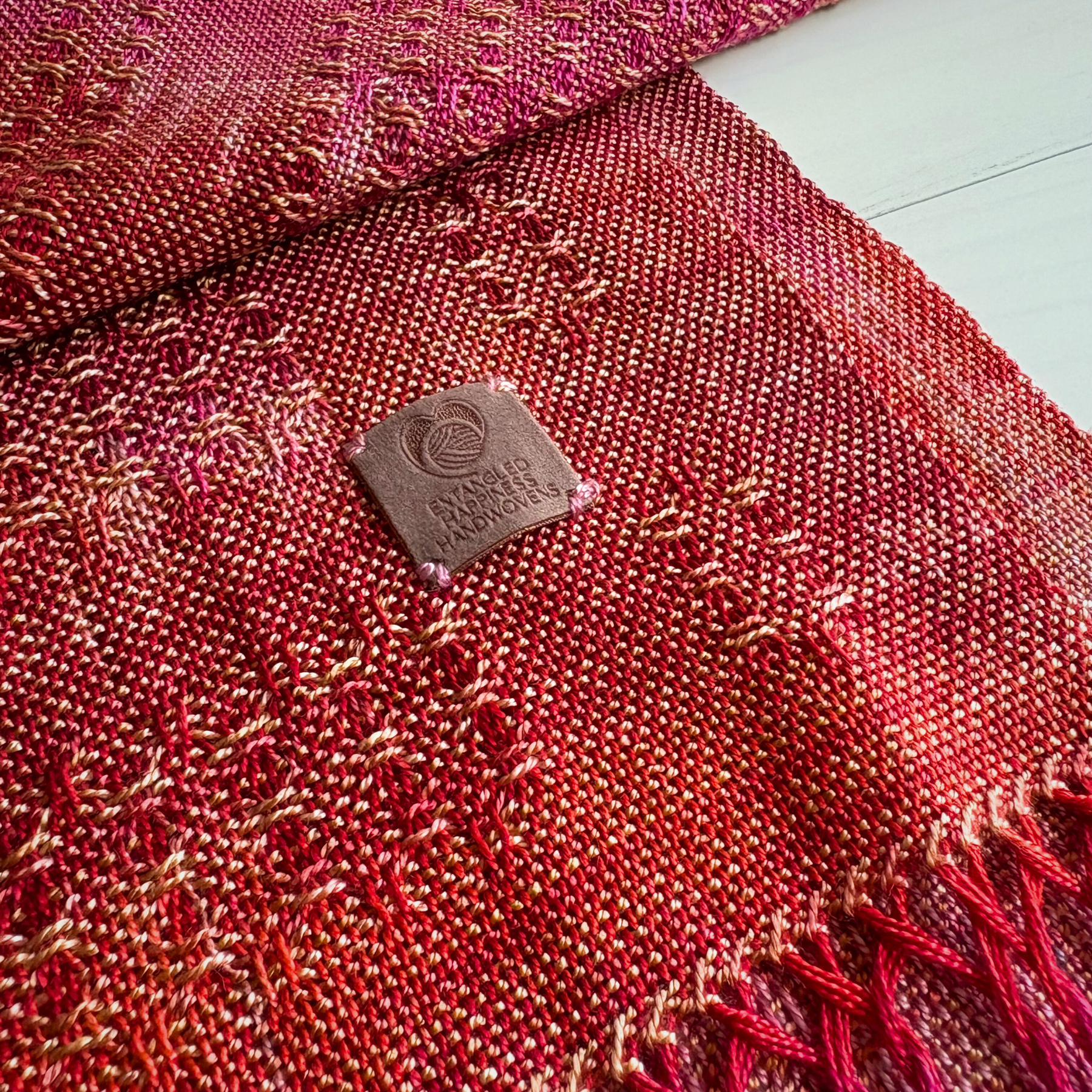 Handwoven and hand dyed luxurious scarf - tencel - dark pink