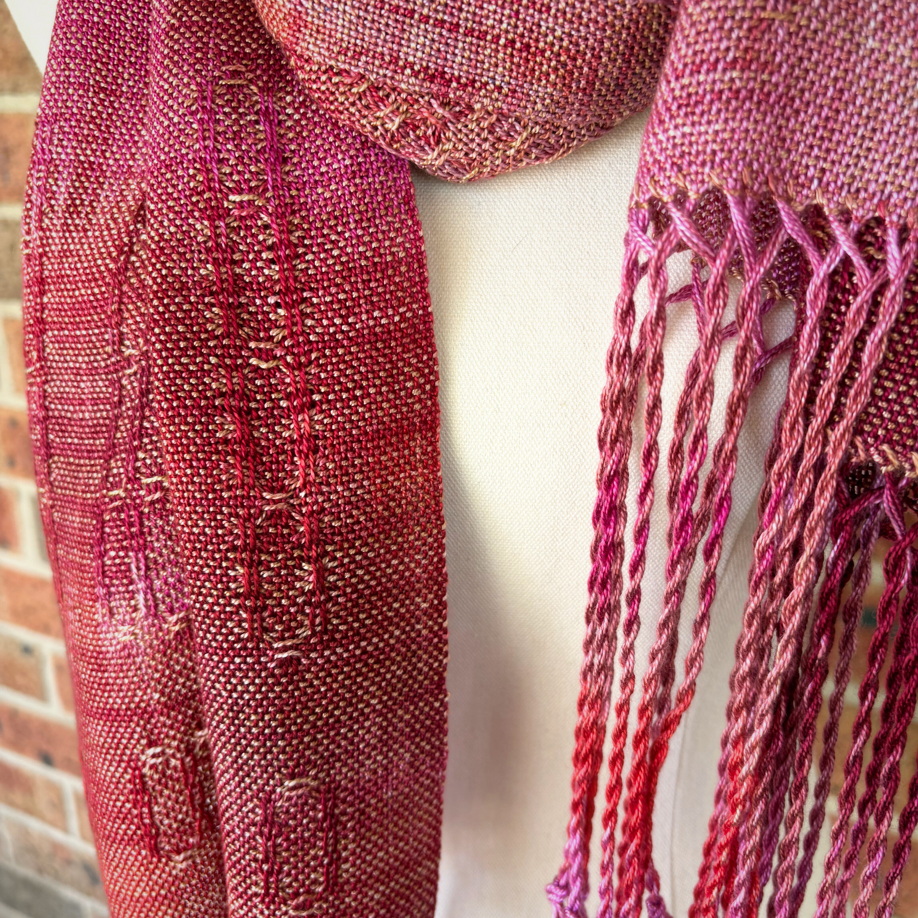 Handwoven and hand dyed luxurious scarf - tencel - dark pink