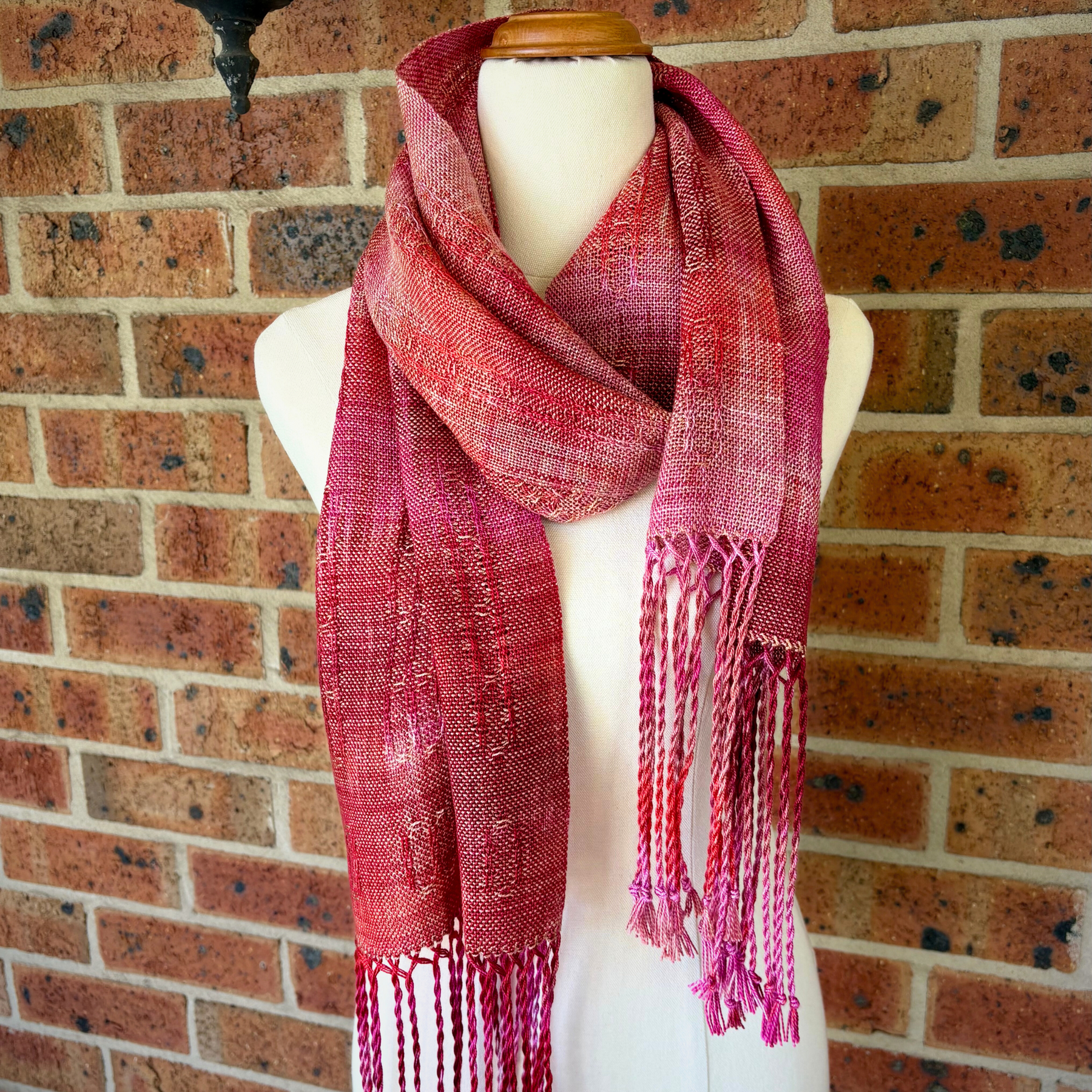 Handwoven and hand dyed luxurious scarf - tencel - dark pink