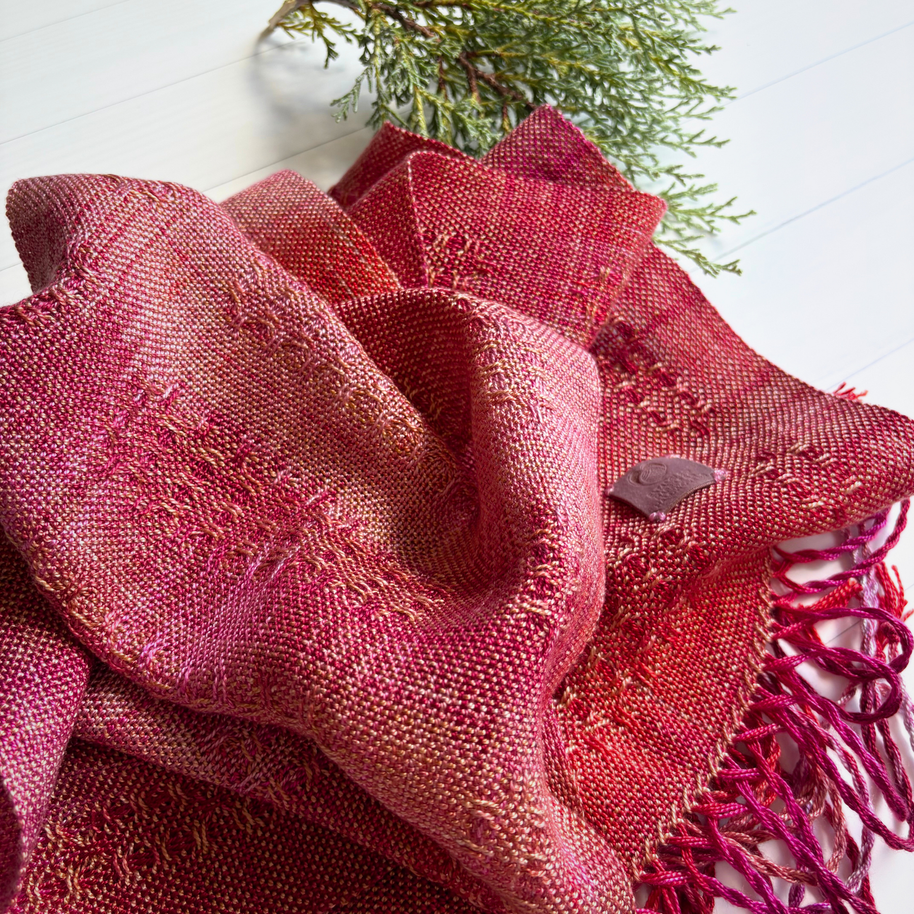 Handwoven and hand dyed luxurious scarf - tencel - dark pink