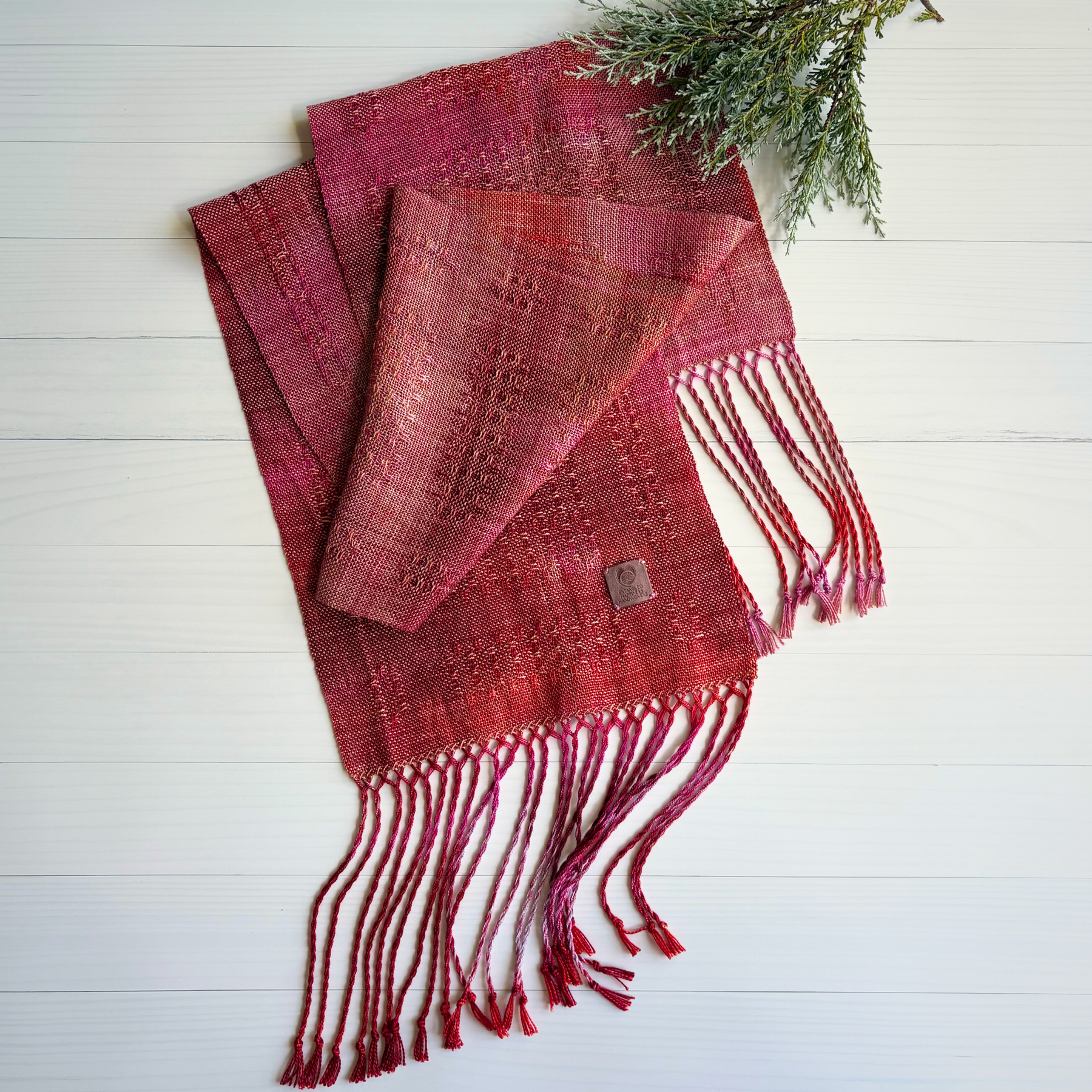 Handwoven and hand dyed luxurious scarf - tencel - dark pink