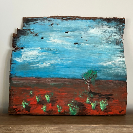 “Outback” original painting on bark