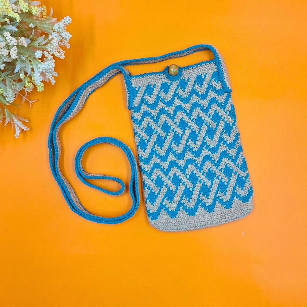 Tapestry Crochet Phone Bag Small Turquoise - Front