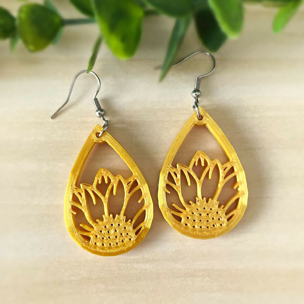 Australian-artist-handmade-jewellery-earrings-yellow-sunflower-earrings-drop-b