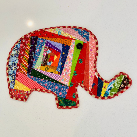 Elephant shaped crazy patchwork table mat