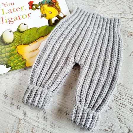 Baby Cuff Pants Pale Grey Newborn Hand Crocheted 0-3 months