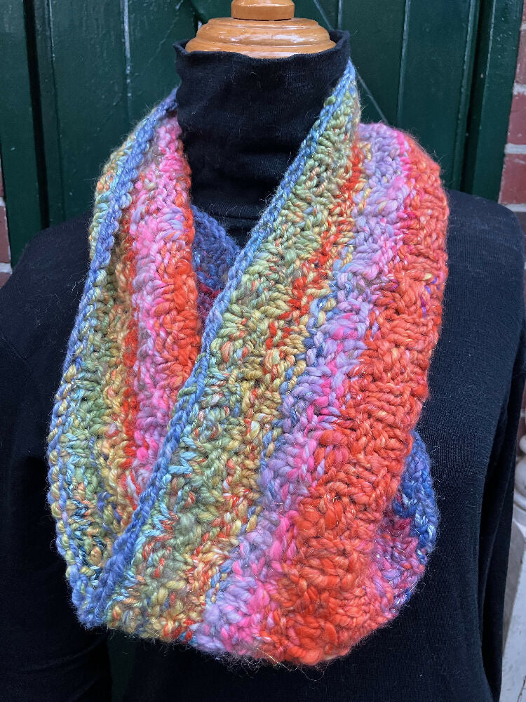 Merry-Go-Round Cowl or Ring Scarf - hand knitted from hand spun yarn