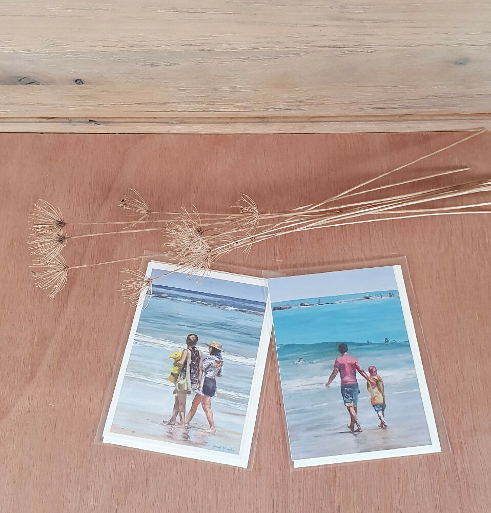 Images of Paintings: Beach soak, slow walks, long talks (left), Father and Son at Port Noarlunga Beach (right)