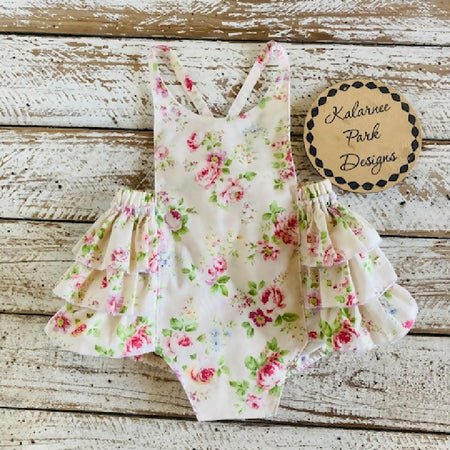 Baby Girl Boho Ruffle Romper Size 6-9 months 'Vintage Roses'