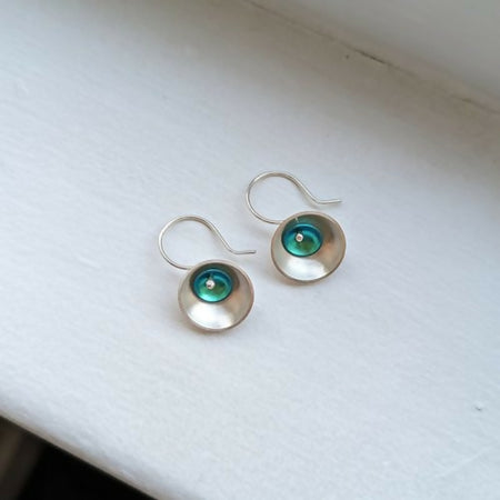 teal niobium × silver large earrings