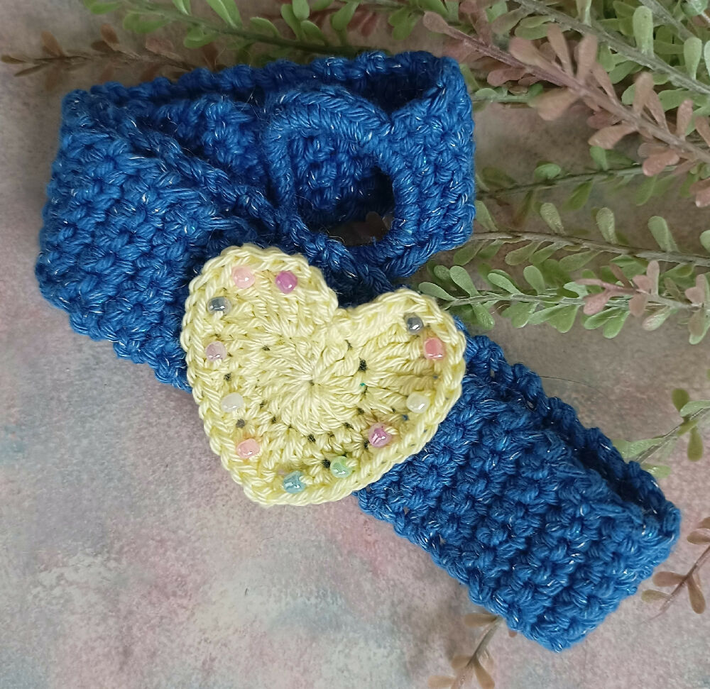 Crochet Headbands with Beaded Heart Applique