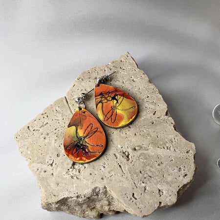 Earrings Teardrop Dragonfly Orange, Yellow, Violet