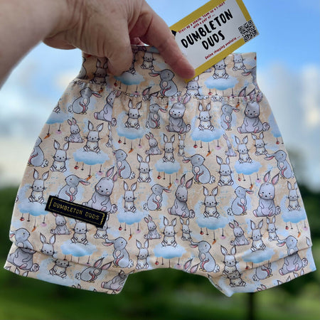 Bunnies ‘n Clouds - Handmade Baby Pants by Dumbleton Duds | Sizes New Born, 000, 00, 0