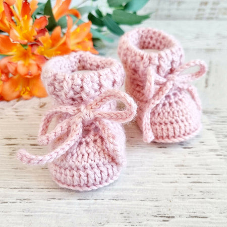 Baby Booties Dusty Pink Cuffed Newborn Crochet Knit Shoes Socks