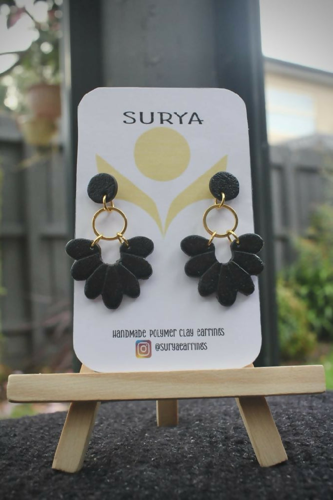 Black & Gold textured Petal earrings