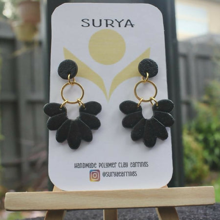 Black & Gold textured Petal earrings