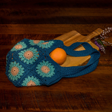 Crocheted Granny Square Tote Bag - 100% Cotton