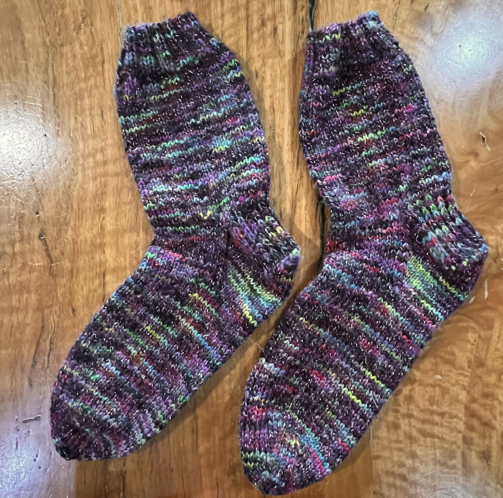 Hand knit sparkle socks using Australian indie hand dyed yarn