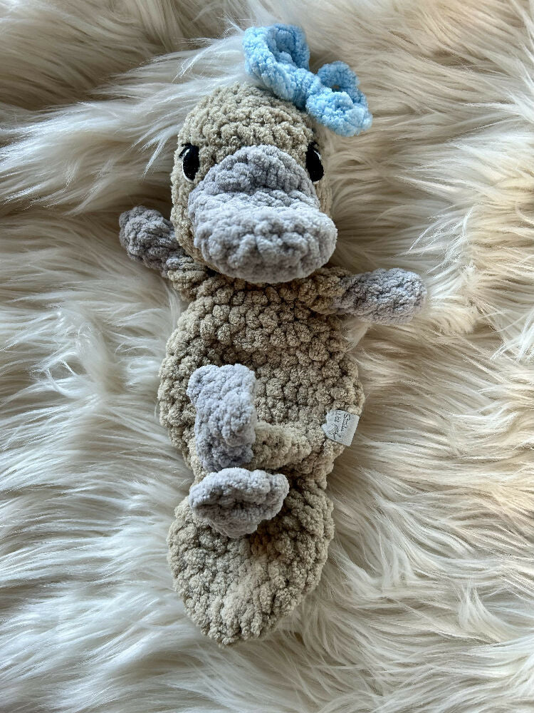 Millie platypus Snuggle Buddy- crochet plush toy, comforter, lovey.