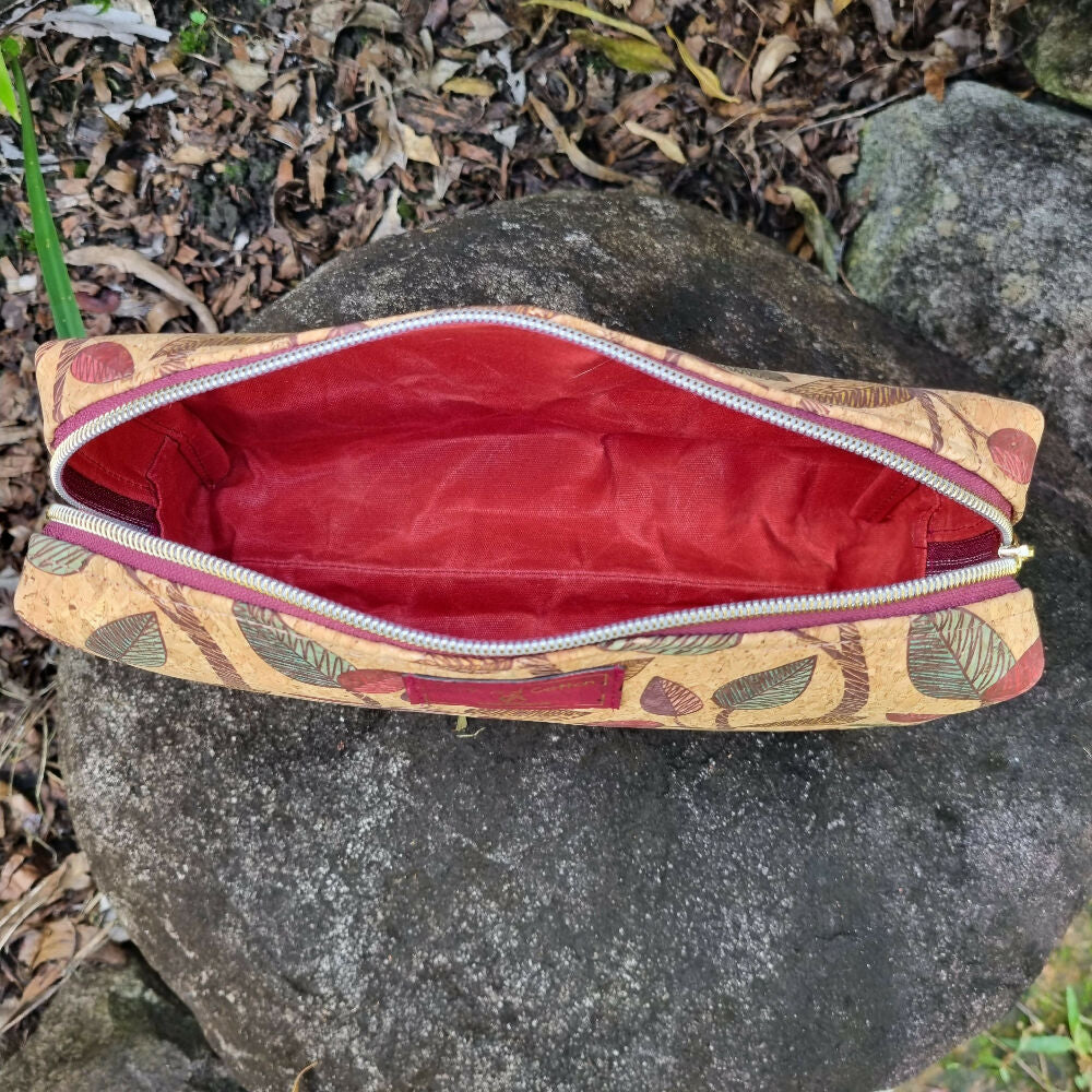 Interior view of cork toiletry bag