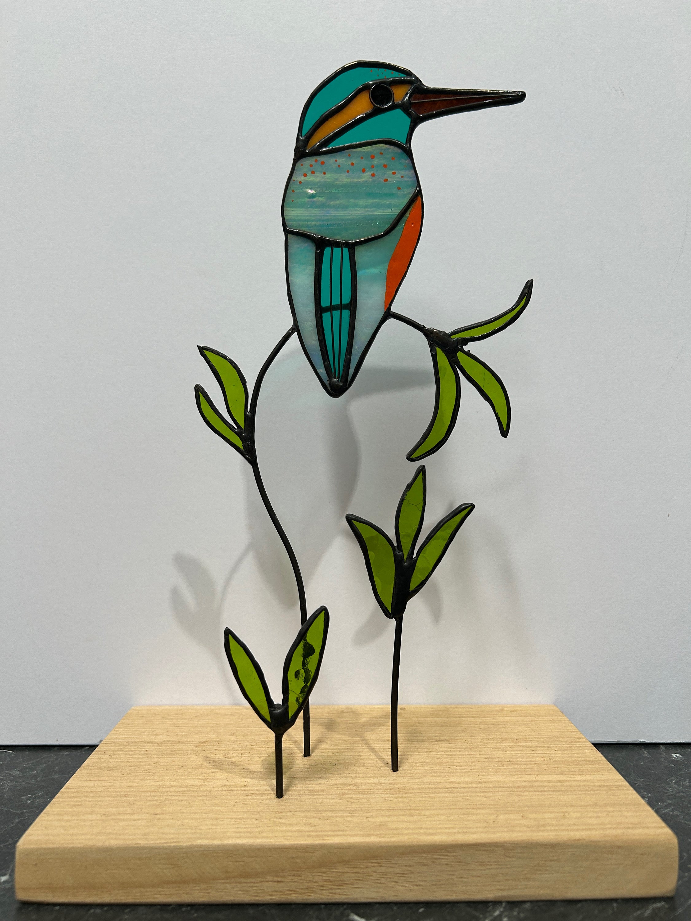 Stained Glass Kingfisher on Timber Block (2)