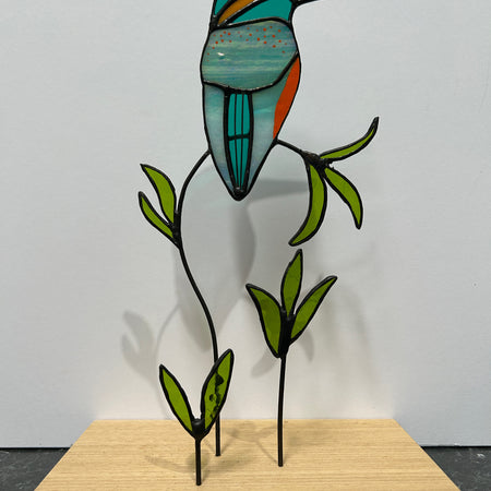 Stained Glass Kingfisher on Timber Block (2)