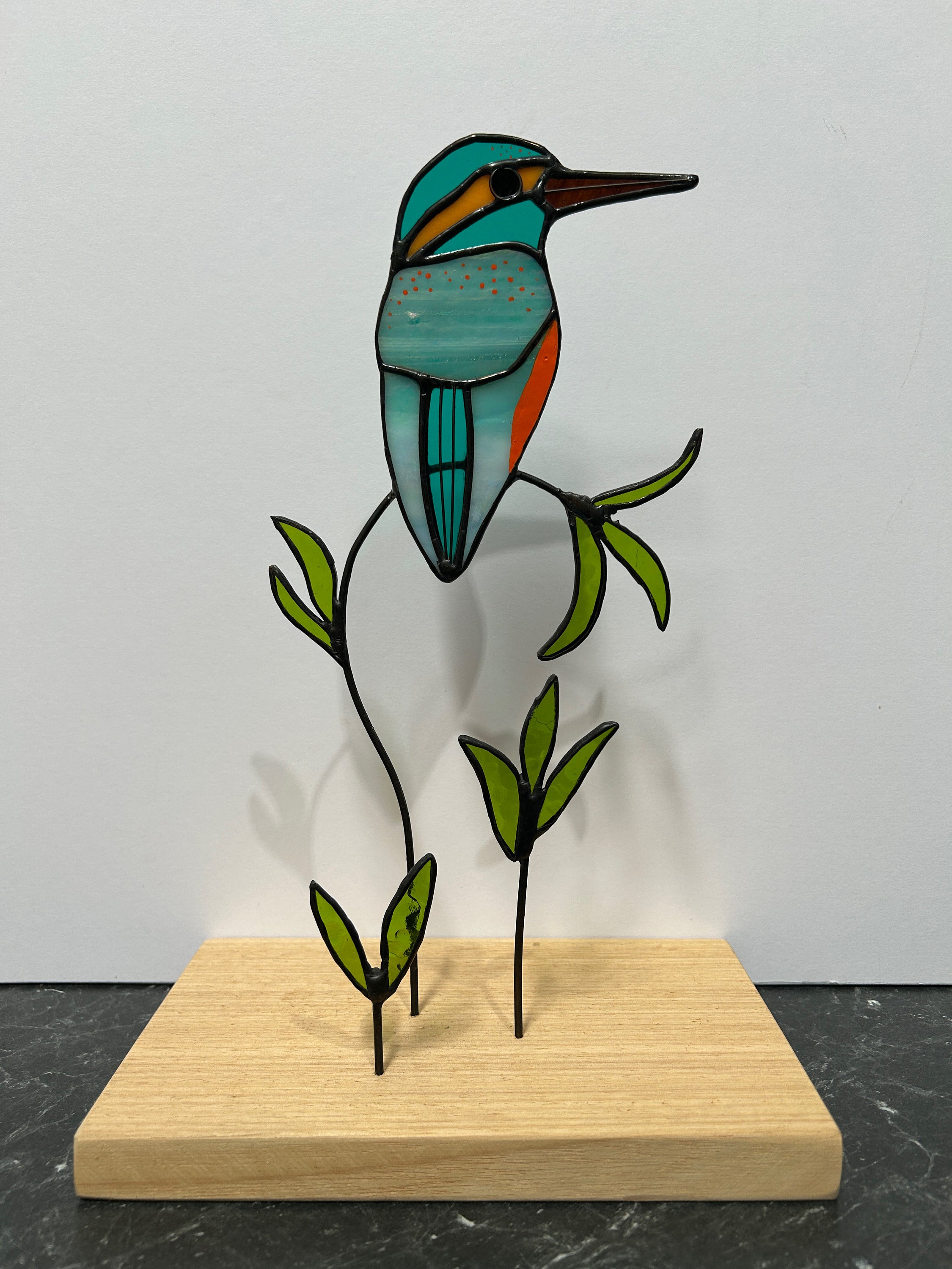 Stained Glass Kingfisher on Timber Block (2)