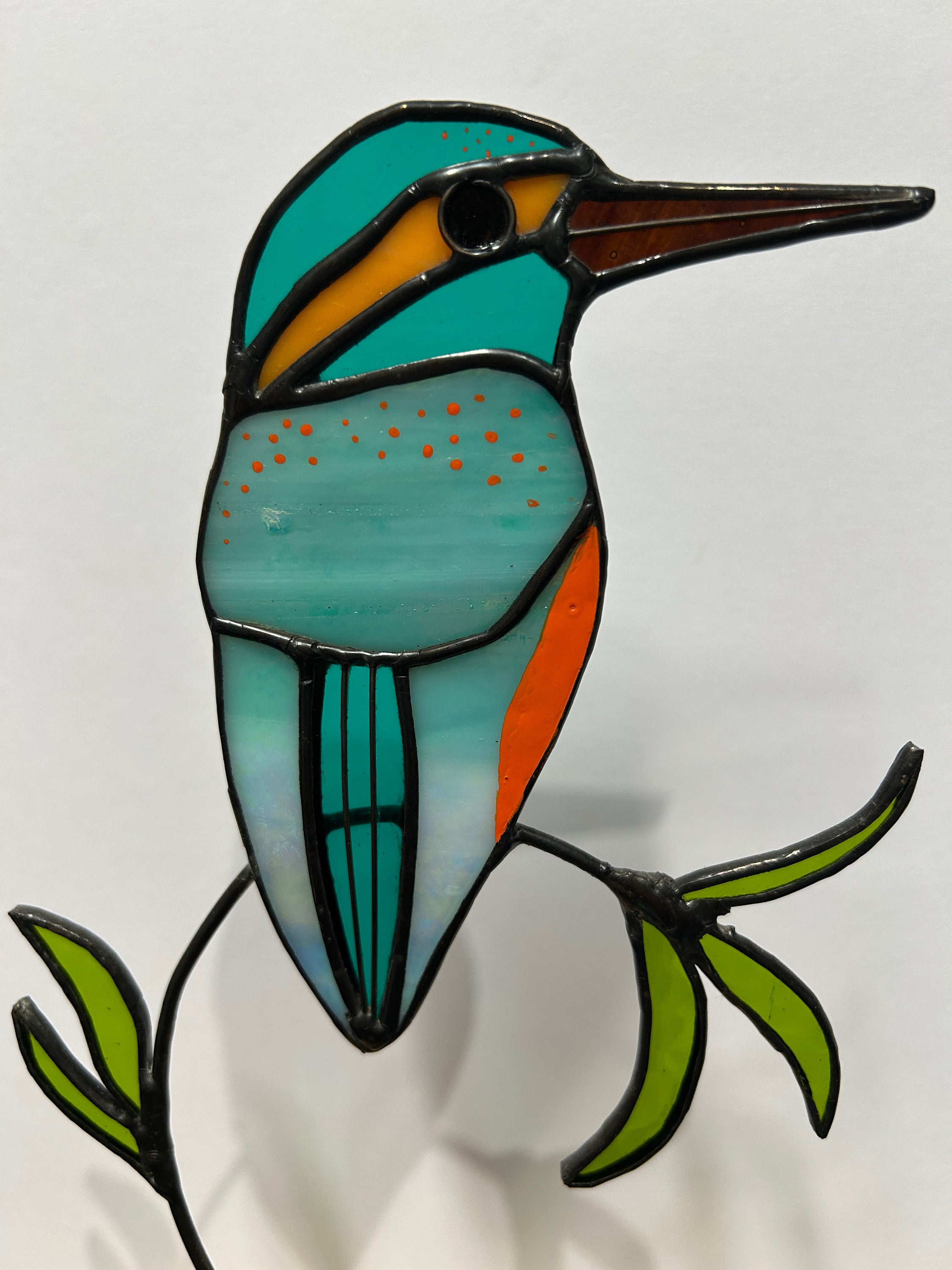 Stained Glass Kingfisher on Timber Block (2)