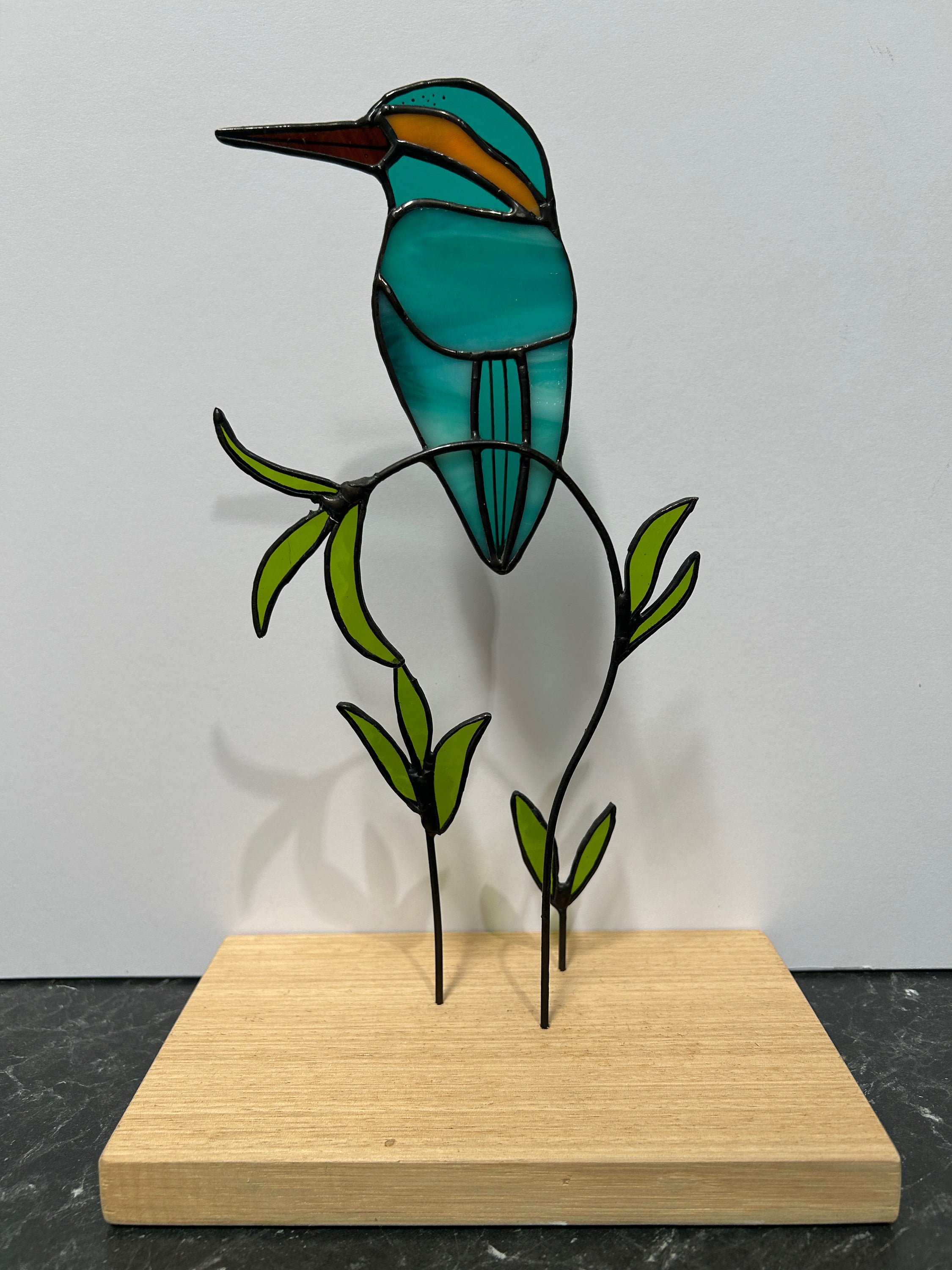 Stained Glass Kingfisher on Timber Block (2)