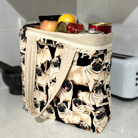 Grocery Tote ... Pugs ... Lined with storage pouch